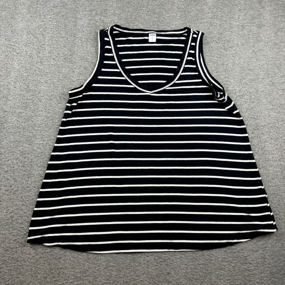 Old Navy Luxe Black White Striped V-Neck Tank Top Women's M Medium